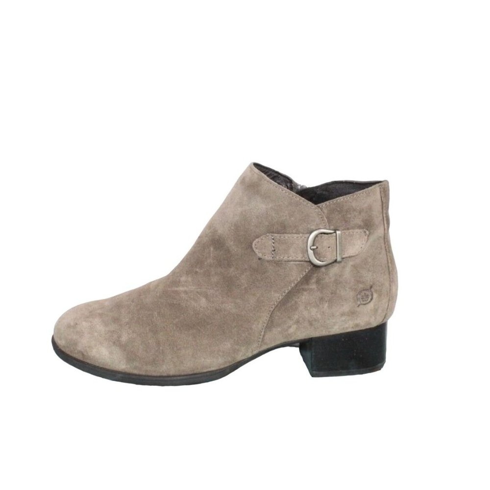 Born Phobos Gray Suede Pull On Side Zip Short Buckle Ankle Boots 9.5 M - Picture 1 of 8